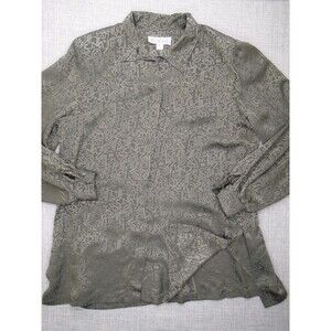 Lili Butler Silk Button Blouse Size Women's Medium Abstract Pattern Shoulder Pad